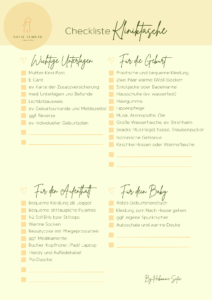 Hebamme Sofie Checkliste Kliniktasche